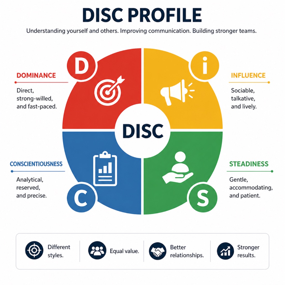 DISC Profile — Dominance, Influence, Steadiness, Conscientiousness 4-quadrant model